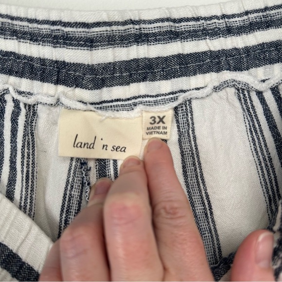 Land N Sea Women's Linen Cropped Pants Plus Size 3x Striped Nautical Resort Wear - Picture 5 of 7